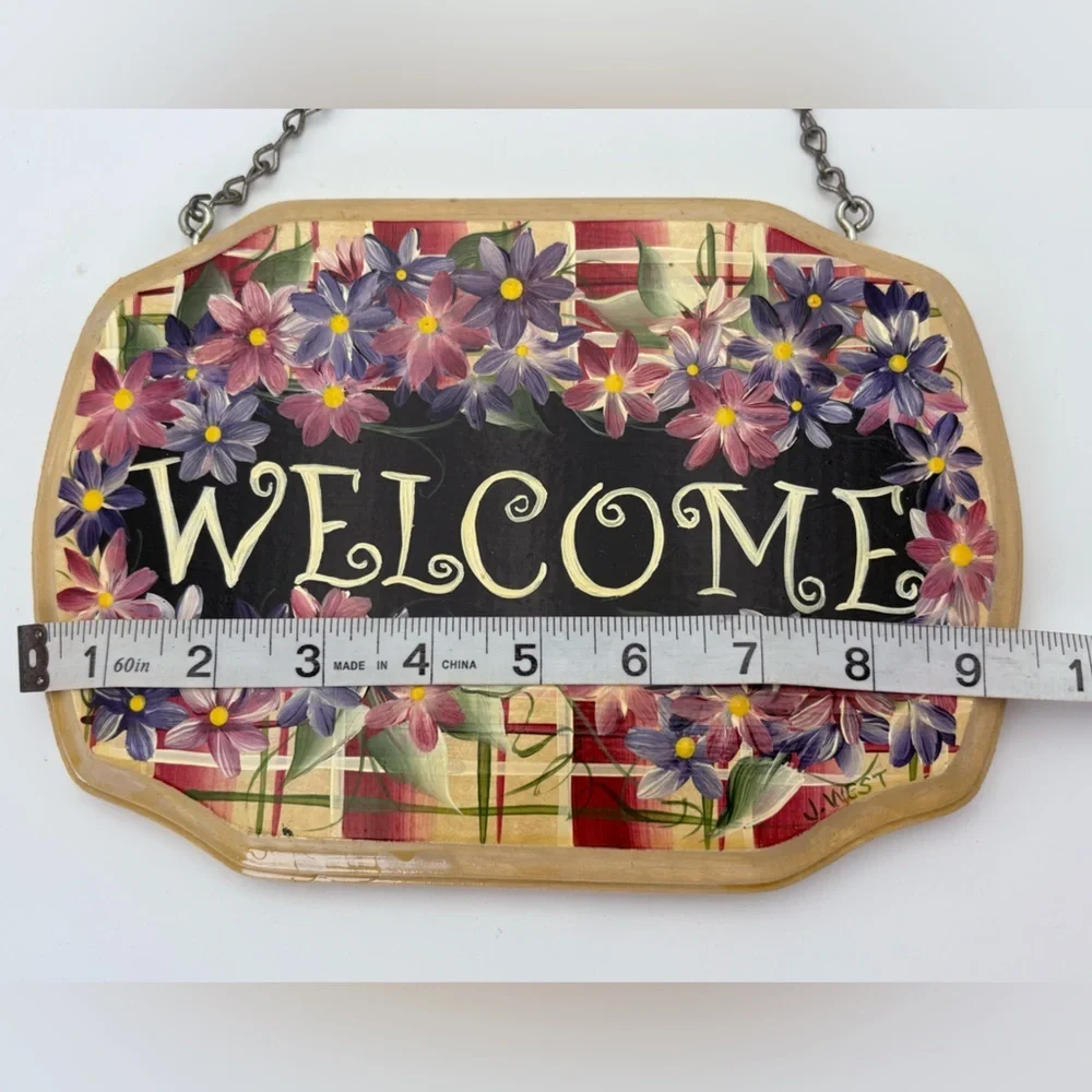Hand-painted, Signed Floral Welcome Sign